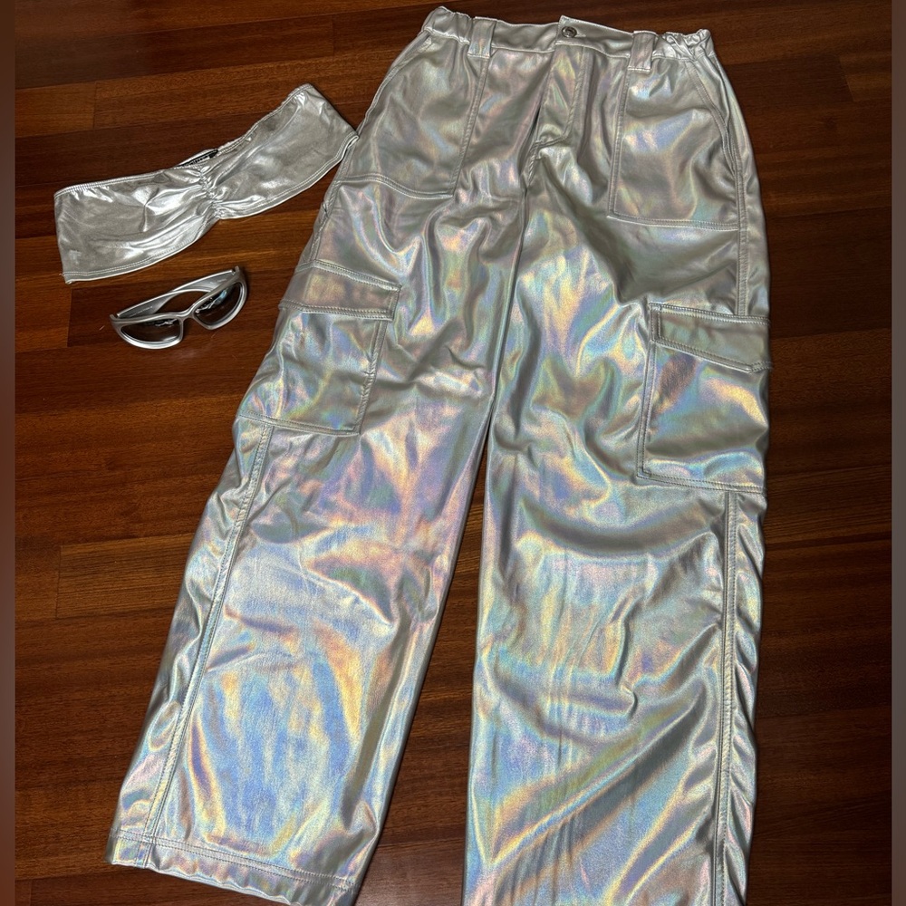 Astronaut / Space Alien / Rave Festival Iridescent Silver Matching Costume Set